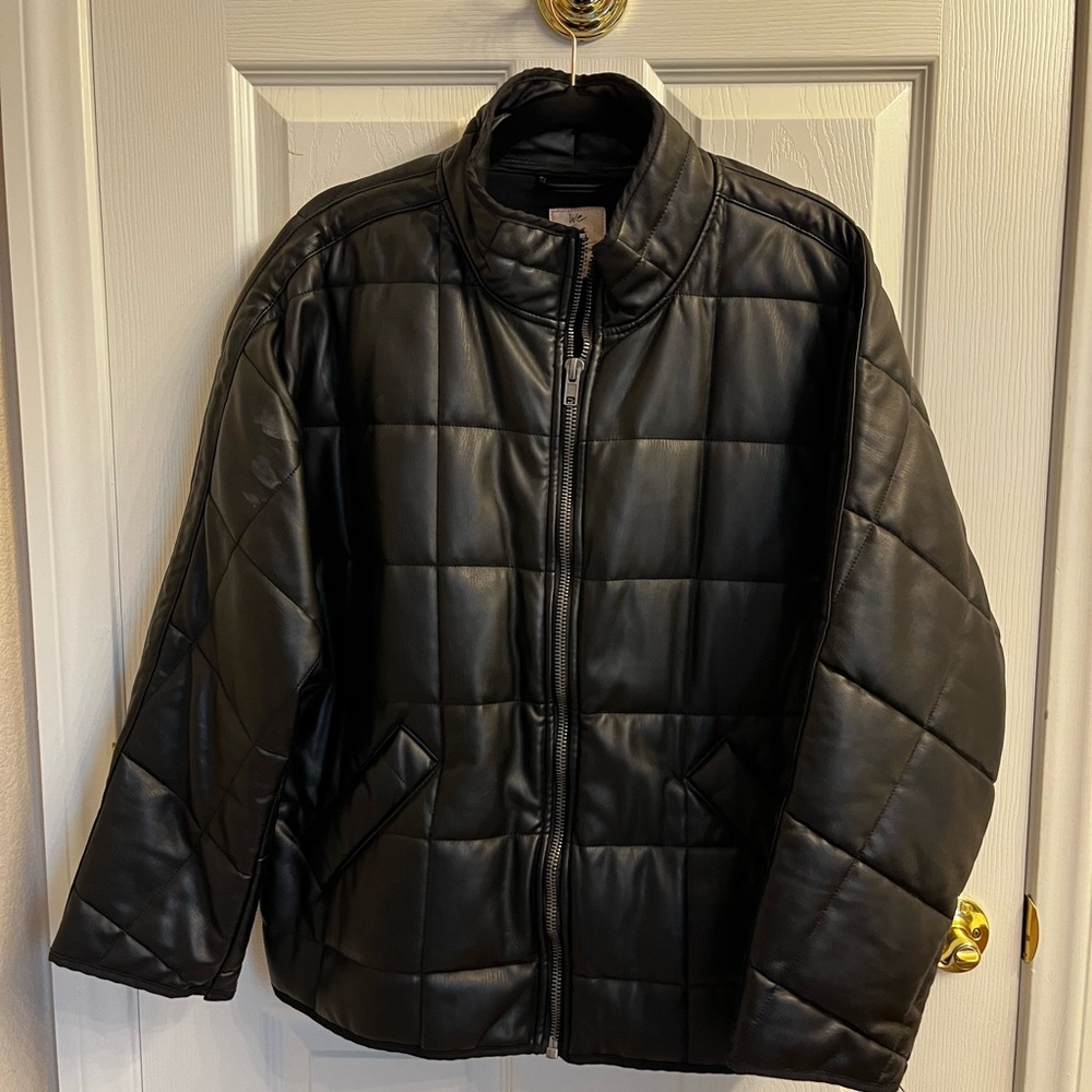 Women's Vegan Faux Leather Black Quilted Jacket